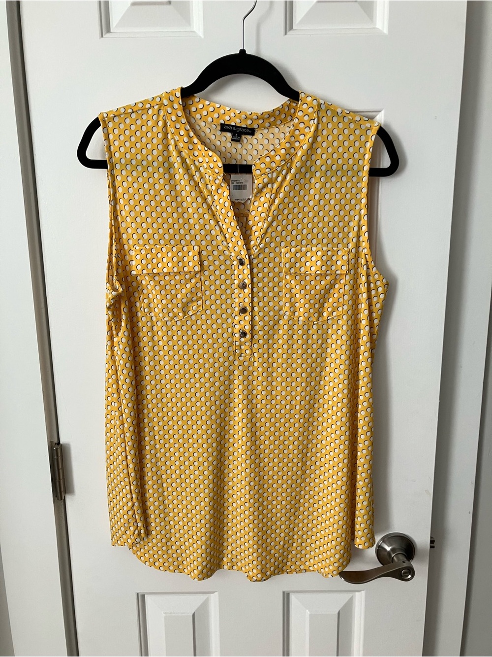 Ava & Grace Yellow Printed Sleeveless Henley Tank